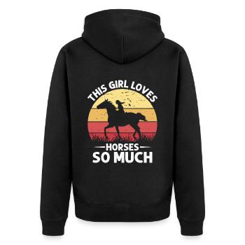 This girl loves horses so much - Unisex Premium Organic Zip Hoodie - black - Back - Nico (187cm)