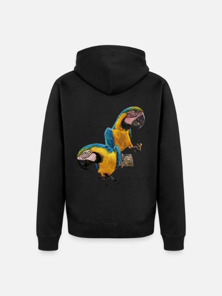 Der blau-gelbe Ara - Unisex Premium Bio Zip Hoodie - Schwarz