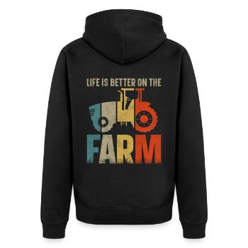 Farming Farmer Vintage Tractor - Unisex Premium Bio Zip Hoodie - Schwarz - Hinten - Nico (187cm)