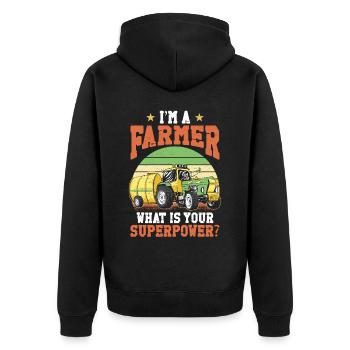 Farming Farmer Vintage Tractor - Unisex Premium Bio Zip Hoodie - Schwarz - Hinten - Nico (187cm)