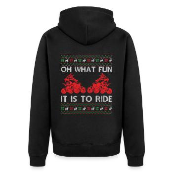 Quad Ugly Christmas Saying Quote Oh What Fun It Is - Unisex Premium Organic Zip Hoodie - black - Back - Nico (187cm)