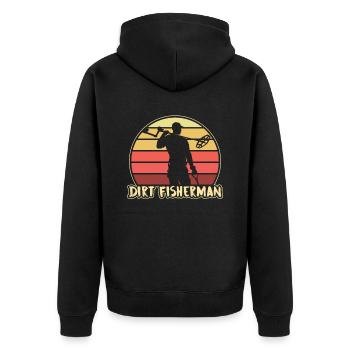 Dirt Fischer Dirt Fishing Metal Detecting - Unisex Premium Bio Zip Hoodie - Schwarz - Hinten - Nico (187cm)