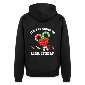 Es wird sich nicht selbst lecken T-Shirt, lustig - Unisex Premium Bio Zip Hoodie - Schwarz - Hinten - Nico (187cm)