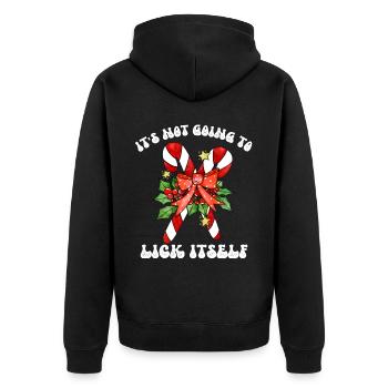Es wird sich nicht selbst lecken T-Shirt, lustig - Unisex Premium Bio Zip Hoodie - Schwarz - Hinten - Nico (187cm)