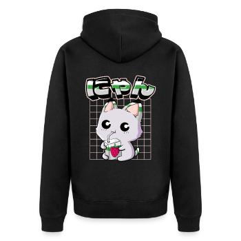 Demiromantic Pride Kawaii Cat Strawberry Milk - Unisex Premium Organic Zip Hoodie - black - Back - Nico (187cm)