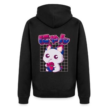 Bisexual Pride Bi Kawaii Cat Strawberry Milk Bisex - Veste à capuche bio Premium Unisexe - noir - Dos - Nico (187cm)