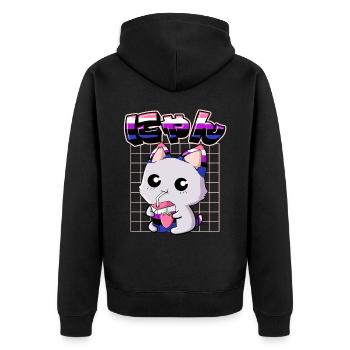 Genderfluid Stolz Kawaii Katze Erdbeermilch - Unisex Premium Bio Zip Hoodie - Schwarz - Hinten - Nico (187cm)