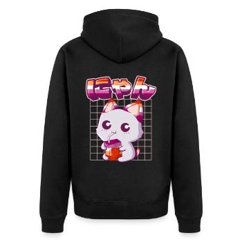Lesbian Pride Gay Kawaii Cat Fraise - Veste à capuche bio Premium Unisexe - noir - Dos - Nico (187cm)