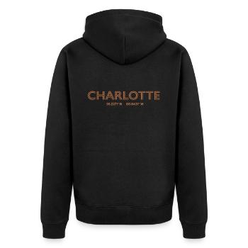 USA City Coordinates - Charlotte - Unisex Premium Organic Zip Hoodie - black - Back - Nico (187cm)