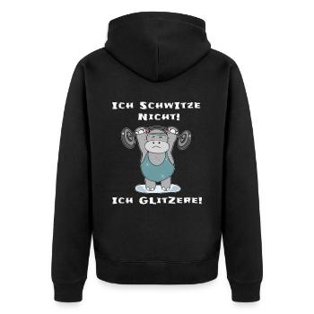 Ich schwitze nicht ich glitzere Krafsportler - Unisex Premium Bio Zip Hoodie - Schwarz - Hinten - Nico (187cm)