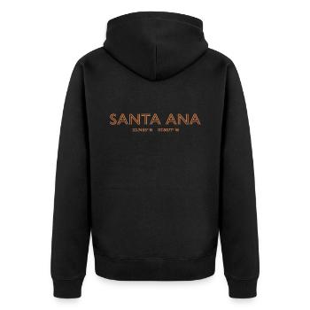 USA Stadt Koordinaten - Santa Ana - Unisex Premium Bio Zip Hoodie - Schwarz - Hinten - Nico (187cm)