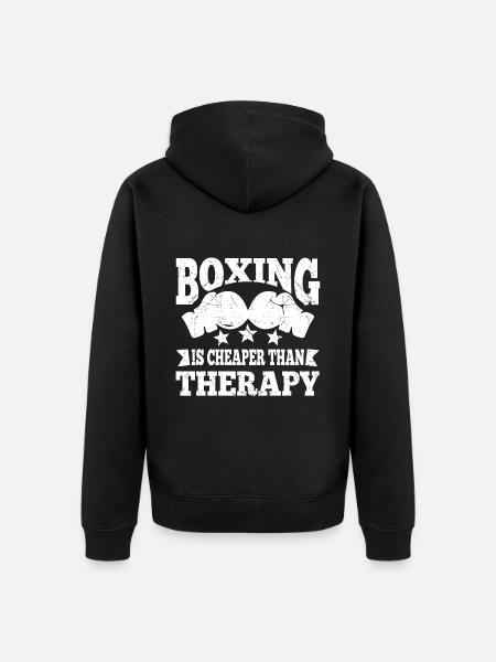 Boxing Is Cheaper Than Therapy Boxing Gloves - Unisex Premium Bio Zip Hoodie - Schwarz
