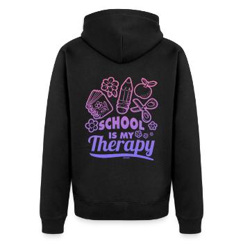 School is my therapy - Unisex Premium Organic Zip Hoodie - black - Back - Nico (187cm)