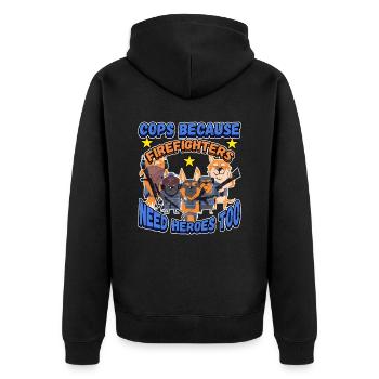 Cops Because Firefighters Need Heroes Too - Unisex Premium Bio Zip Hoodie - Schwarz - Hinten - Nico (187cm)