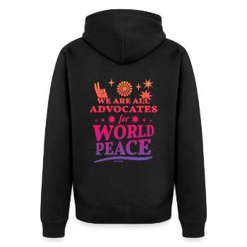 Frieden Geschenk Liebe Freundschaft - Unisex Premium Bio Zip Hoodie - Schwarz - Hinten - Nico (187cm)