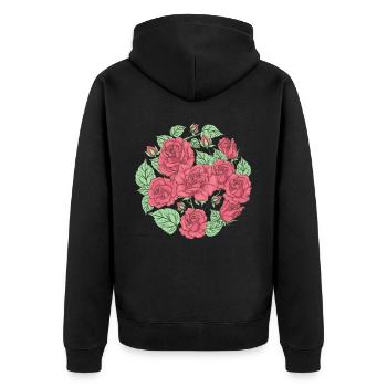 Bloomcore Ästhetische rote Rosen Flowercore Cottag - Unisex Premium Bio Zip Hoodie - Schwarz - Hinten - Nico (187cm)