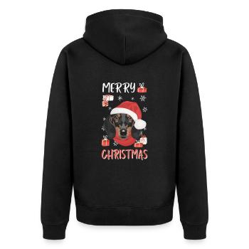 Dackel Frohe Weihnachten - Unisex Premium Bio Zip Hoodie - Schwarz - Hinten - Nico (187cm)