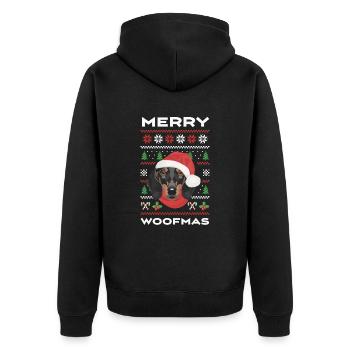 Dackel Frohe Weihnachten - Unisex Premium Bio Zip Hoodie - Schwarz - Hinten - Nico (187cm)