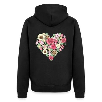 Bloomcore Ästhetisches Blumenherz Cottagecore - Unisex Premium Bio Zip Hoodie - Schwarz - Hinten - Nico (187cm)