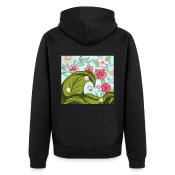 Bloomcore Aesthetic Big wave off Kanagawa Cotta - Unisex Premium Organic Zip Hoodie - black - Back - Nico (187cm)