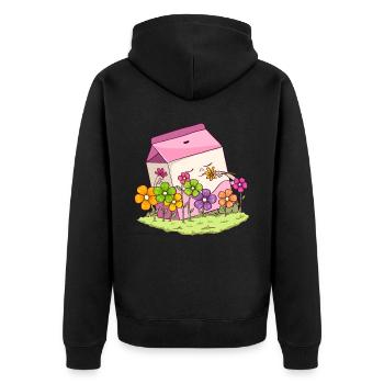 Bloomcore Aesthetic Kawaii Erdbeermilch Cottagecor - Unisex Premium Bio Zip Hoodie - Schwarz - Hinten - Nico (187cm)