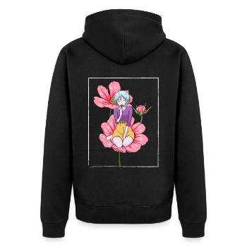 Bloomcore Ästhetische Anime Mädchen Blumen Cottage - Unisex Premium Bio Zip Hoodie - Schwarz - Hinten - Nico (187cm)