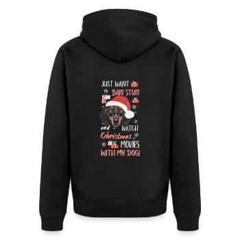 Dackel Frohe Weihnachten - Unisex Premium Bio Zip Hoodie - Schwarz - Hinten - Nico (187cm)