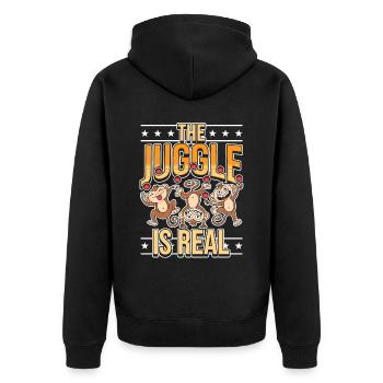 The Junggle Is Ream - Unisex Premium Bio Zip Hoodie - Schwarz - Hinten - Nico (187cm)