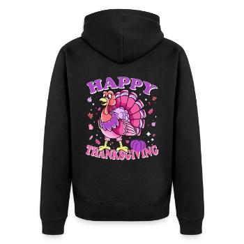 Female Turkey Happy Thanksgiving - Unisex Premium Organic Zip Hoodie - black - Back - Nico (187cm)
