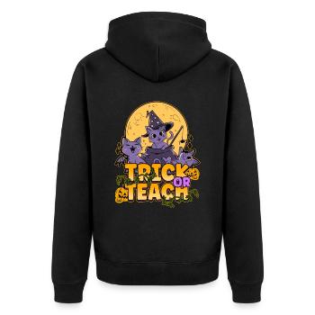 Trick Or Teach - Unisex Premium Organic Zip Hoodie - black - Back - Nico (187cm)