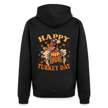 Thanksgiving Funny Turkey Happy Turkey Day - Unisex Premium Bio Zip Hoodie - Schwarz - Hinten - Nico (187cm)