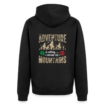 Das Abenteuer ruft - Natur Berge outdoor - Unisex Premium Bio Zip Hoodie - Schwarz - Hinten - Nico (187cm)