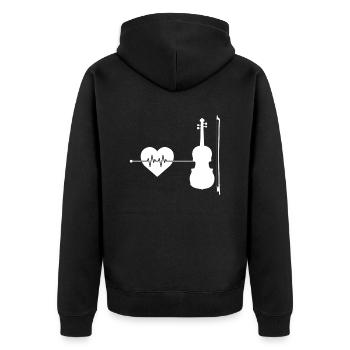 Geige Herzschlag - Unisex Premium Bio Zip Hoodie - Schwarz - Hinten - Nico (187cm)