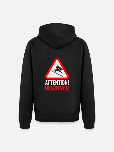 Skifahrer Attention beginner! Ski - Unisex Premium Bio Zip Hoodie - Schwarz