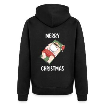 Merry Christmas Lustiges Weihnachtsshirt - Unisex Premium Bio Zip Hoodie - Schwarz - Hinten - Nico (187cm)