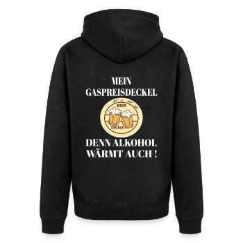 Party Spruch Bier, Bierdeckel, Mein Gaspreisdeckel - Unisex Premium Bio Zip Hoodie - Schwarz - Hinten - Nico (187cm)