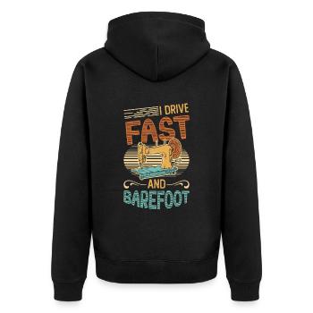 I drive fast and barefoot sewing machine Sewer - Unisex Premium Organic Zip Hoodie - black - Back - Nico (187cm)