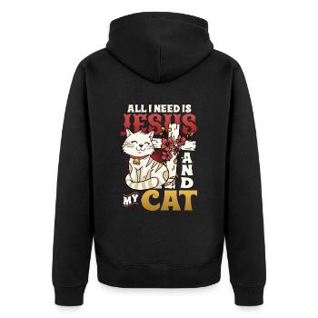 All I need is Jesus and my cat - Unisex Premium Organic Zip Hoodie - black - Back - Nico (187cm)