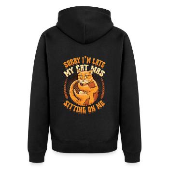 Sorry I'm late - Unisex Premium Organic Zip Hoodie - black - Back - Nico (187cm)