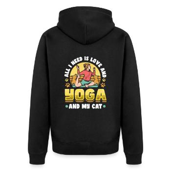 All I need is love, yoga and cat - Unisex Premium Organic Zip Hoodie - black - Back - Nico (187cm)