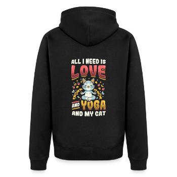All I need is love, yoga and cat - Unisex Premium Organic Zip Hoodie - black - Back - Nico (187cm)