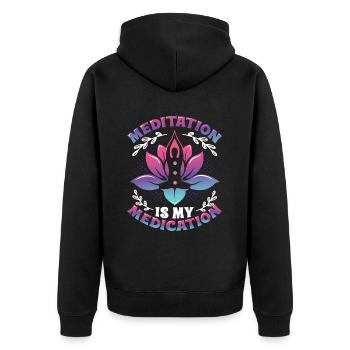 Meditation Ist Meine Medikation Kundalini Yoga - Unisex Premium Bio Zip Hoodie - Schwarz - Hinten - Nico (187cm)