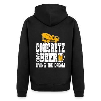 Conception de construction en béton pour les travailleurs de la construction et les chantiers de construction - Veste à capuche bio Premium Unisexe - noir - Dos - Nico (187cm)