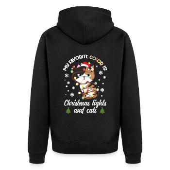 my favorite color is christmas lights and cats - Unisex Premium Bio Zip Hoodie - Schwarz - Hinten - Nico (187cm)