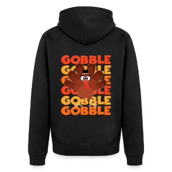 Lustiger Gooble Truthahn - Unisex Premium Bio Zip Hoodie - Schwarz - Hinten - Nico (187cm)