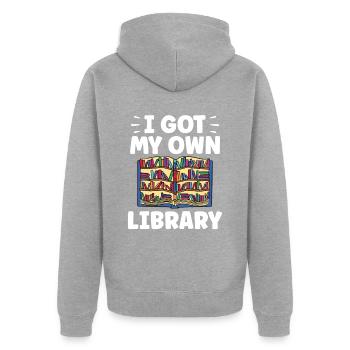 J’ai mon propre bibliothécaire - Veste à capuche bio Premium Unisexe - gris chiné - Dos - Nico (187cm)