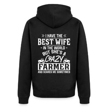 Farming Farmer Wife Vintage - Unisex Premium Bio Zip Hoodie - Schwarz - Hinten - Nico (187cm)