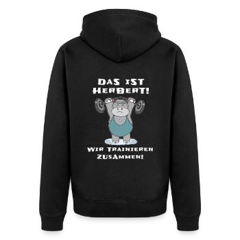 Das ist Herbert wir trainieren zusammen Fitness - Unisex Premium Bio Zip Hoodie - Schwarz - Hinten - Nico (187cm)