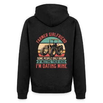 Farming Farmer Girl Vintage - Unisex Premium Bio Zip Hoodie - Schwarz - Hinten - Nico (187cm)