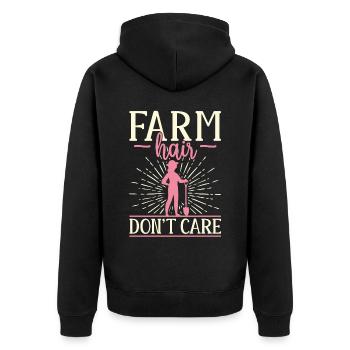 Farming Farmer Girl Female Farm - Unisex Premium Bio Zip Hoodie - Schwarz - Hinten - Nico (187cm)